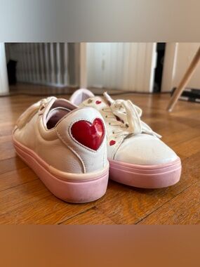 Aldo: White Sneakers with Pink Soles and Red Heart